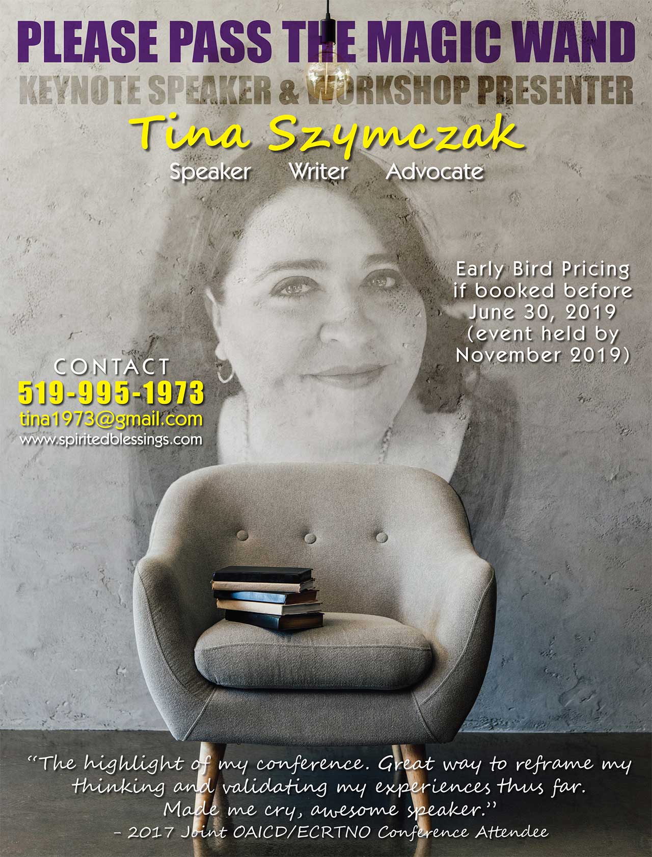 Contact tina1973@gmail.com for speaking engagements